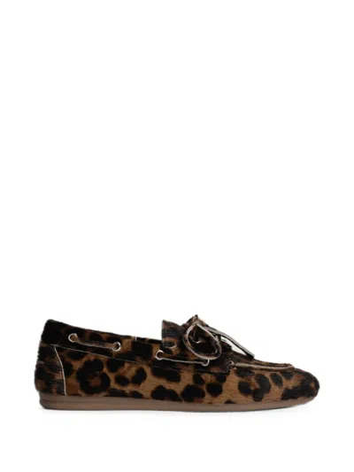 Posa Leather Boat Loafers In Animal Print