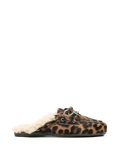 Posa Leopard-print Shearling-lined Mules In Brown