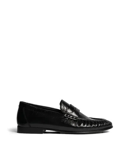 Posa Penny Loafer Leather Wrinkle In Black