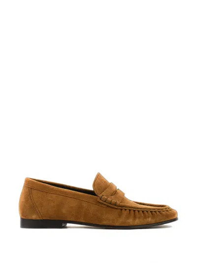 Posa Penny Wrinkle-effect Loafers In Brown