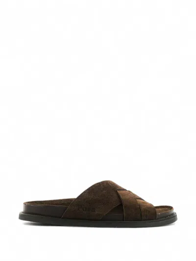 Posa Sea-slide Crossover Suede Slides In Brown
