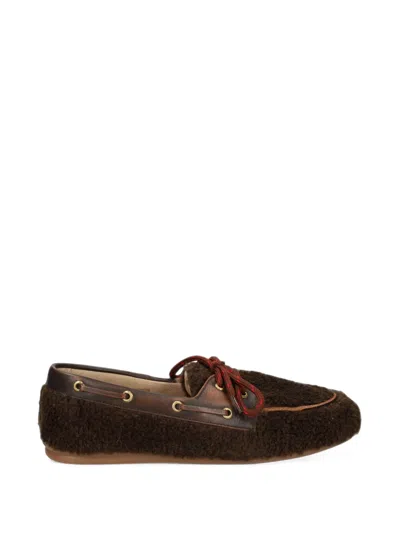 Posa Shearling-effect Lace-up Loafers In Burgundy