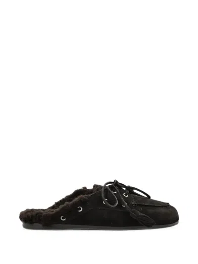Posa Suede Boat Mules In Black