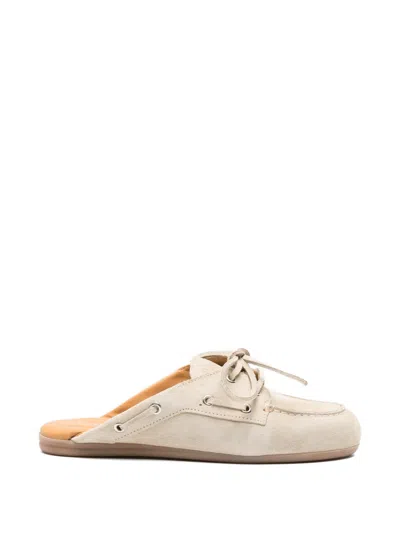Posa Suede Lace-up Mules In Neutral