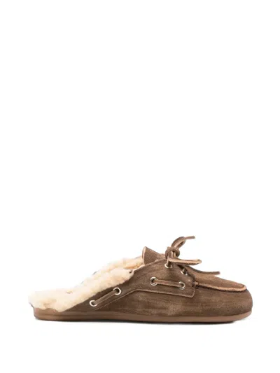 Posa Suede Shearling-lined Mules In Brown