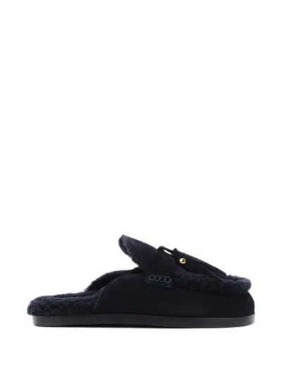 Posa Tassel Shearling-trim Mules In Black
