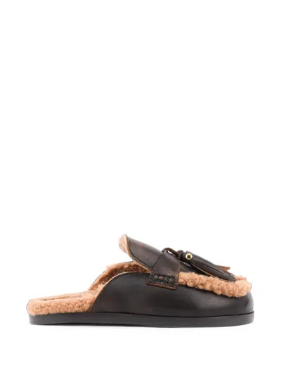 Posa Mules Mit Shearling-besatz In Black