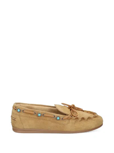 Posa Turquoise-embellished Lace-up Loafers In Brown