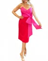 Posh Color Block Bow Cocktail Dress In Pink/red