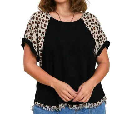 Posh High Low Hem Short Sleeve Animal Print Top - Plus In Black