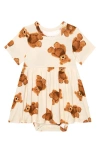 Posh Peanut Bear Print Twirl Skirted Bodysuit In Neutral