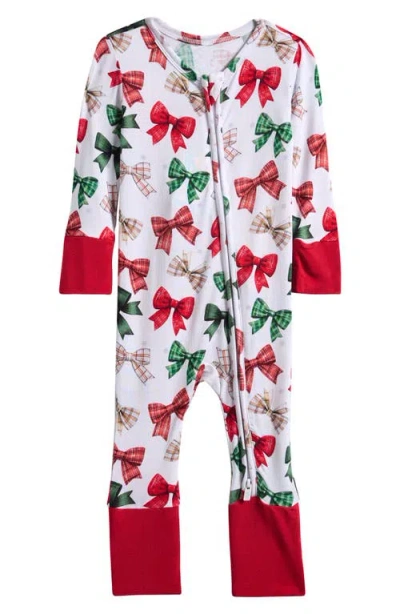 Posh Peanut Babies'  Bow Print Fitted Convertible Footie Pajamas In White