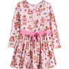 Posh Peanut Bow Twirl Long Sleeve Skirted Bodysuit In Pink