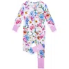 Posh Peanut Cynthia Floral Fitted Convertible Footie Pajamas In White Floral
