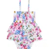 Posh Peanut Cynthia Smocked Tiered Skirted Bodysuit In White
