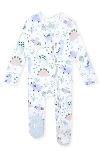 Posh Peanut Babies'  Dino Print Zip Footie In White