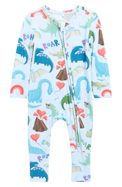 Posh Peanut Babies'  Dinosaur Print Convertible Zip-up Footie In Blue