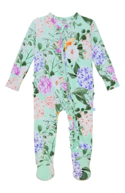 Posh Peanut Erin Jeanette Ruffle Fitted Footie Pajamas (baby)<br> In Green