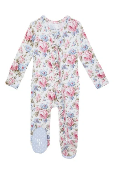 Posh Peanut Babies'  Etta Ruffle Zip Footie In White