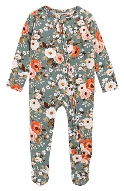 Posh Peanut Babies'  Floral Footie One-piece Pajamas In Green