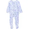 Posh Peanut Floral Toiole Print Ruffle Zip Footie In Blue