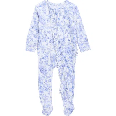 Posh Peanut Babies'  Floral Toiole Print Ruffle Zip Footie In Blue