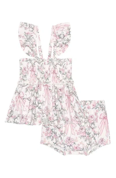 Posh Peanut Babies'  Flutter Sleeve Smocked Bodice Peplum Top & Bloomers Set In Pink