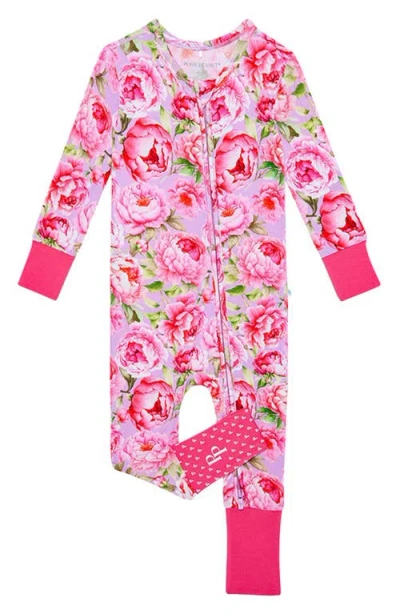 Posh Peanut Babies'  Francoise Peony Print Fitted Convertible Footie Pajamas In Pink