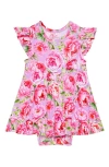 Posh Peanut Francoise Peony Print Skirted Bodysuit In Pink