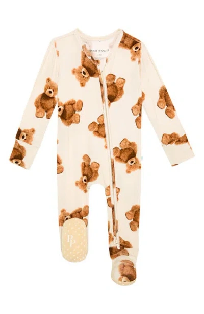 Posh Peanut Babies'  Freddy Teddy Fitted Footie Pajamas In Beige/khaki