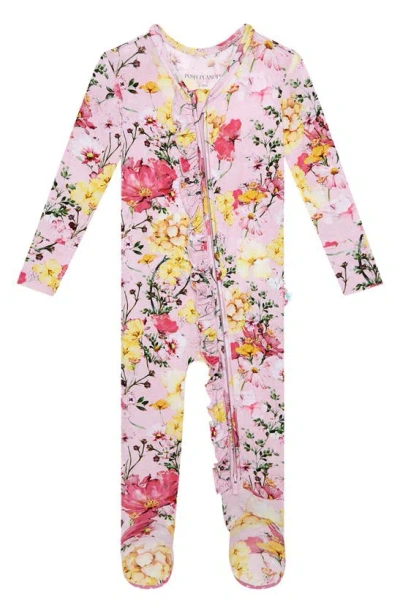 Posh Peanut Babies' Gaia Ruffled Fitted Footie Pajamas In Bright Pink