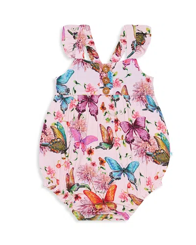 Posh Peanut Baby Girl's Watercolor Butterfly Bubble Romper In Open Pink