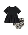 Posh Peanut Girls' Short Sleeve Peplum Top And Printed Bloomers - Baby In Lana Leopard