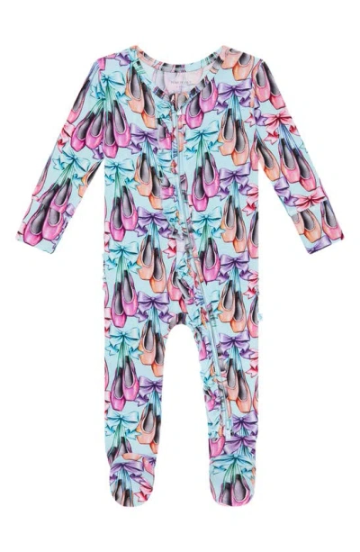 Posh Peanut Babies' Irina Ruffled Fitted Zip Footie Pyjamas In Light/ Pastel Blue
