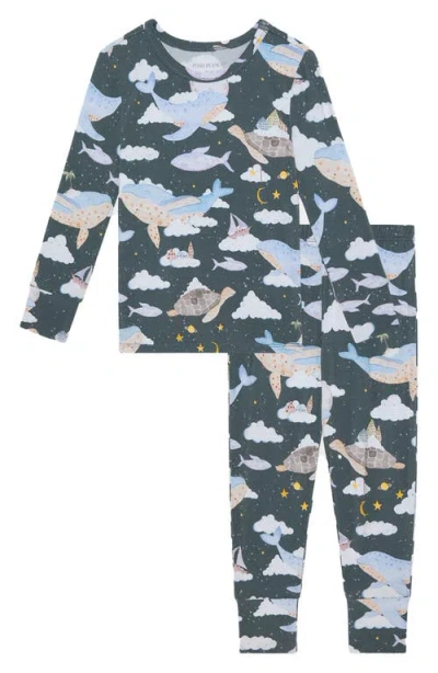 Posh Peanut Kids' Caspian Print Classic Fitted Two-piece Pajamas In Blue