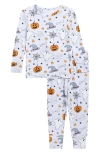 Posh Peanut Kids' Print Fitted Two-piece Pajamas In White