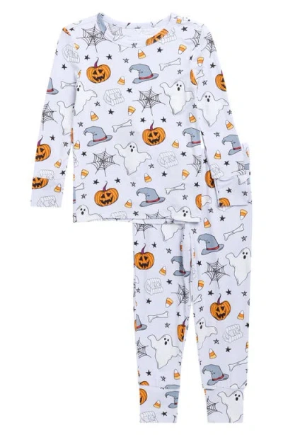 Posh Peanut Kids' Print Fitted Two-piece Pajamas In White