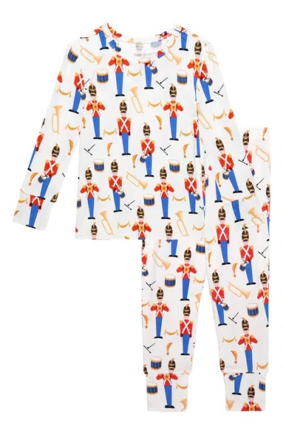 Posh Peanut Kids' Print Fitted Two-piece Pajamas In White