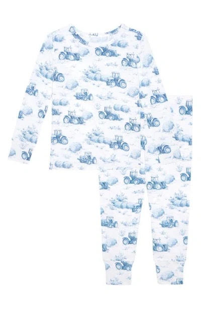 Posh Peanut Kids' Print Fitted Two-piece Pajamas In White