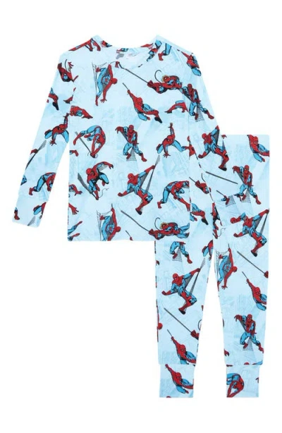 Posh Peanut Kids' Spiderman Print Classic Fitted Two-piece Pajamas In Blue