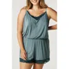 Posh Peanut Lace Trim Pajama Romper In Blue