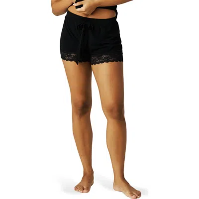 Posh Peanut Lace Trim Pajama Shorts In Black