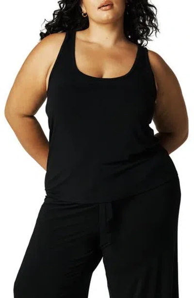 Posh Peanut Lace Trim Racerback Pajama Tank In Black