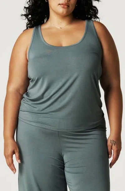 Posh Peanut Lace Trim Racerback Pajama Tank In Blue