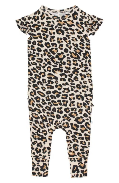 Posh Peanut Lana Leopard Ruffle Cap Sleeve Romper In Beige