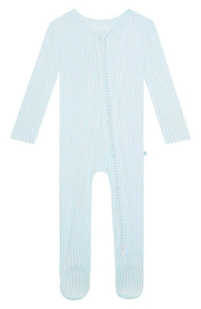 Posh Peanut Pinstripe Fitted Footie Pajamas In Blue