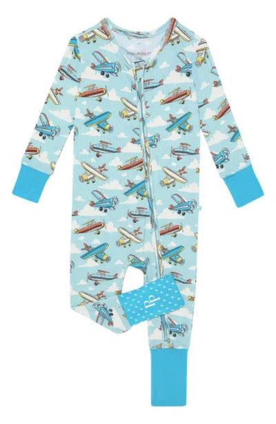Posh Peanut Babies'  Plane Fitted Convertible Footie Pajamas In Blue