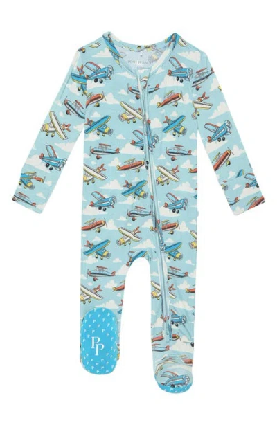 Posh Peanut Babies'  Planes Zip Footie In Blue