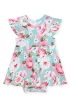 Posh Peanut Ruffle Cap Sleeve Skirted Bodysuit In Blue