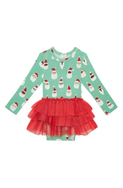 Posh Peanut Babies'  Santa Medley Long Sleeve Tulle Skirted Bodysuit In Green